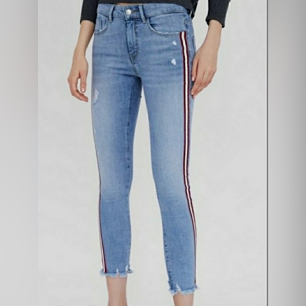 ZARA BASIC Z1975 Denim Side-Striped Skinny Jean Sz. 6